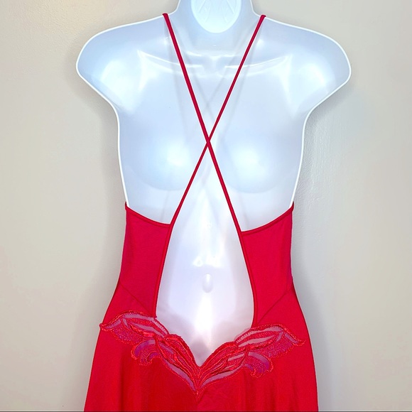 Vintage Miss Elaine Red Long Nightgown Size Medium - Picture 6 of 10